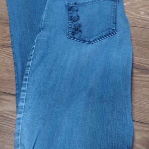 NYDJ Straight Leg Jeans in Blue with Embellished Pocket